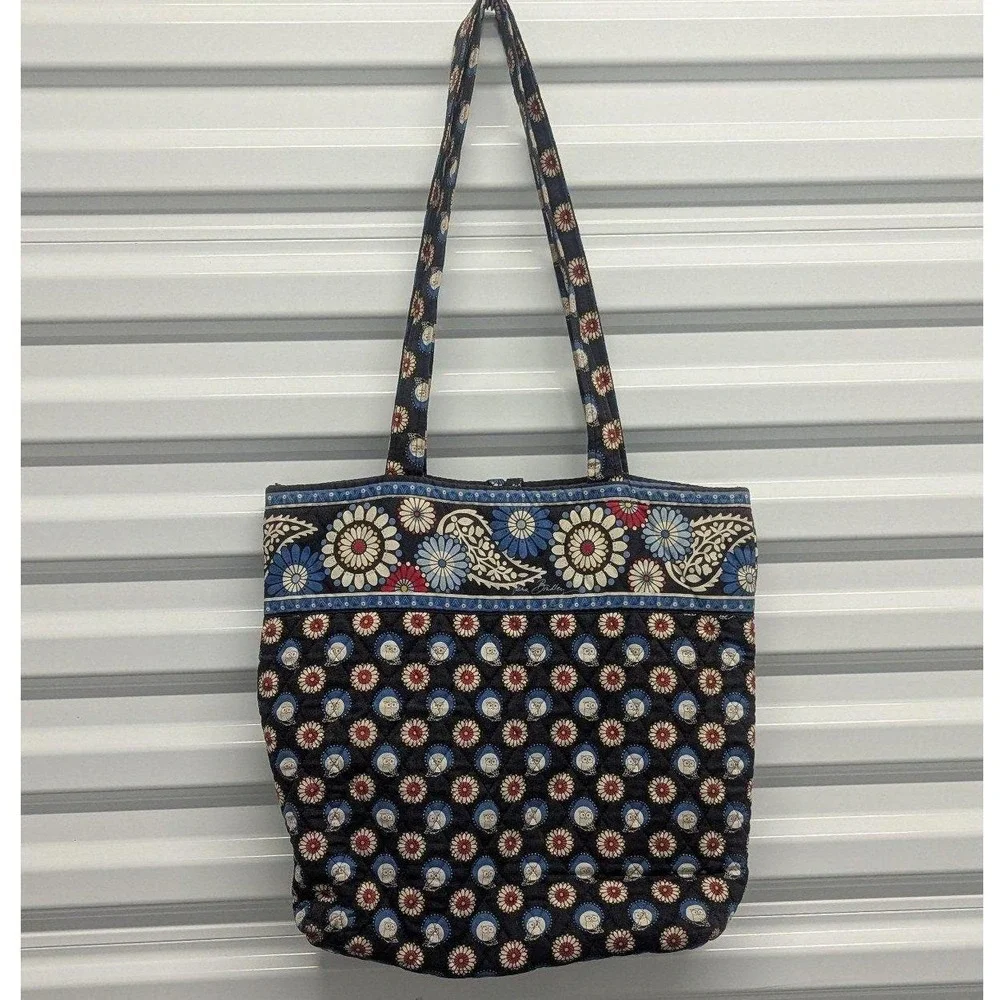 Retired‎ Boho Cottagecore Owl Vera Bradley Quilted Tote Bag Floral Blue Cotton